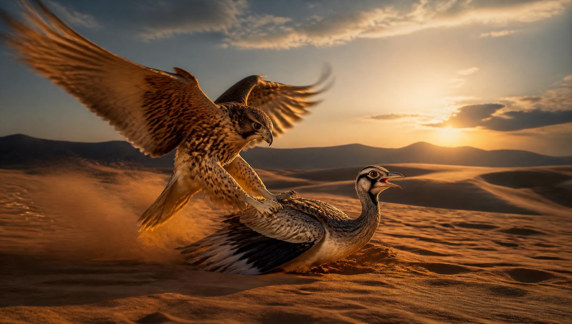 واجهة مخلاة الصقار مع صقر وحبارى